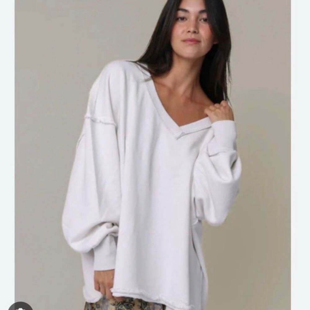 Natural Life Sz L/XL Off-white Kick Back Cotton V-Neck Pullover Sweatshirt